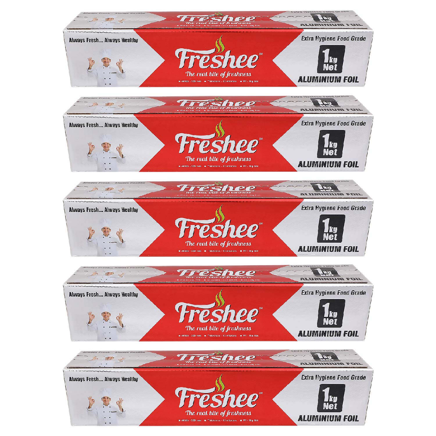 Freshee Aluminium Foil Roll for Kitchen 1kg Net Heavy Duty 18 Micron Wrapping Paper | Perfect Packing Food - Pack of 5-image-27