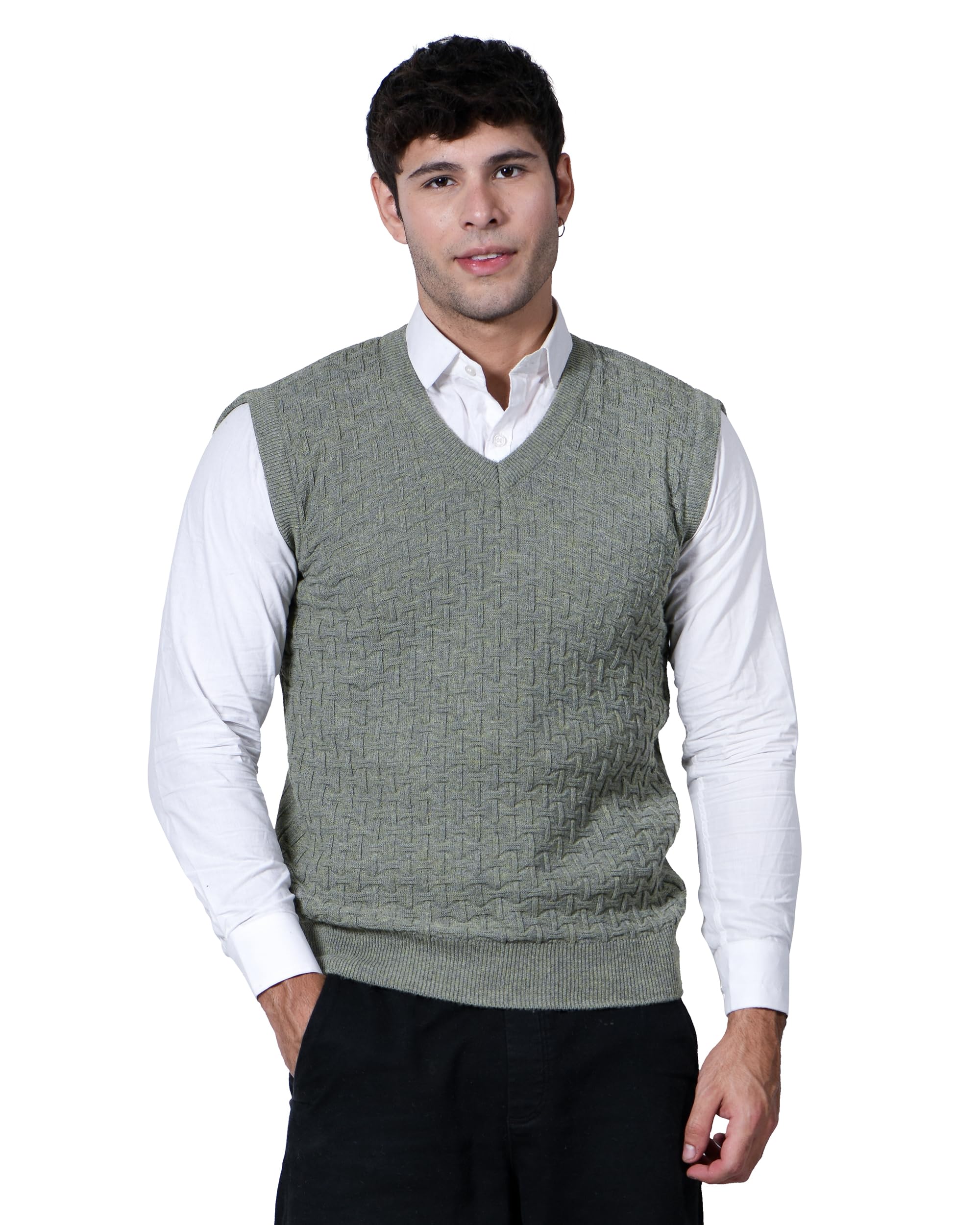 Men Woolen V-Neck Solid Plain Design Sleeveless Pullover Heavy Rainbow Fabric Winter Wear Pure Wool Cardigan for Men Fully Warm Pullover Free Sizes-image-4