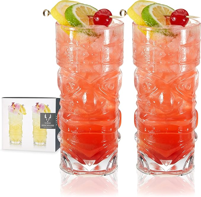 Viski Pacific Crystal Tiki Glasses Set of 2 Premium