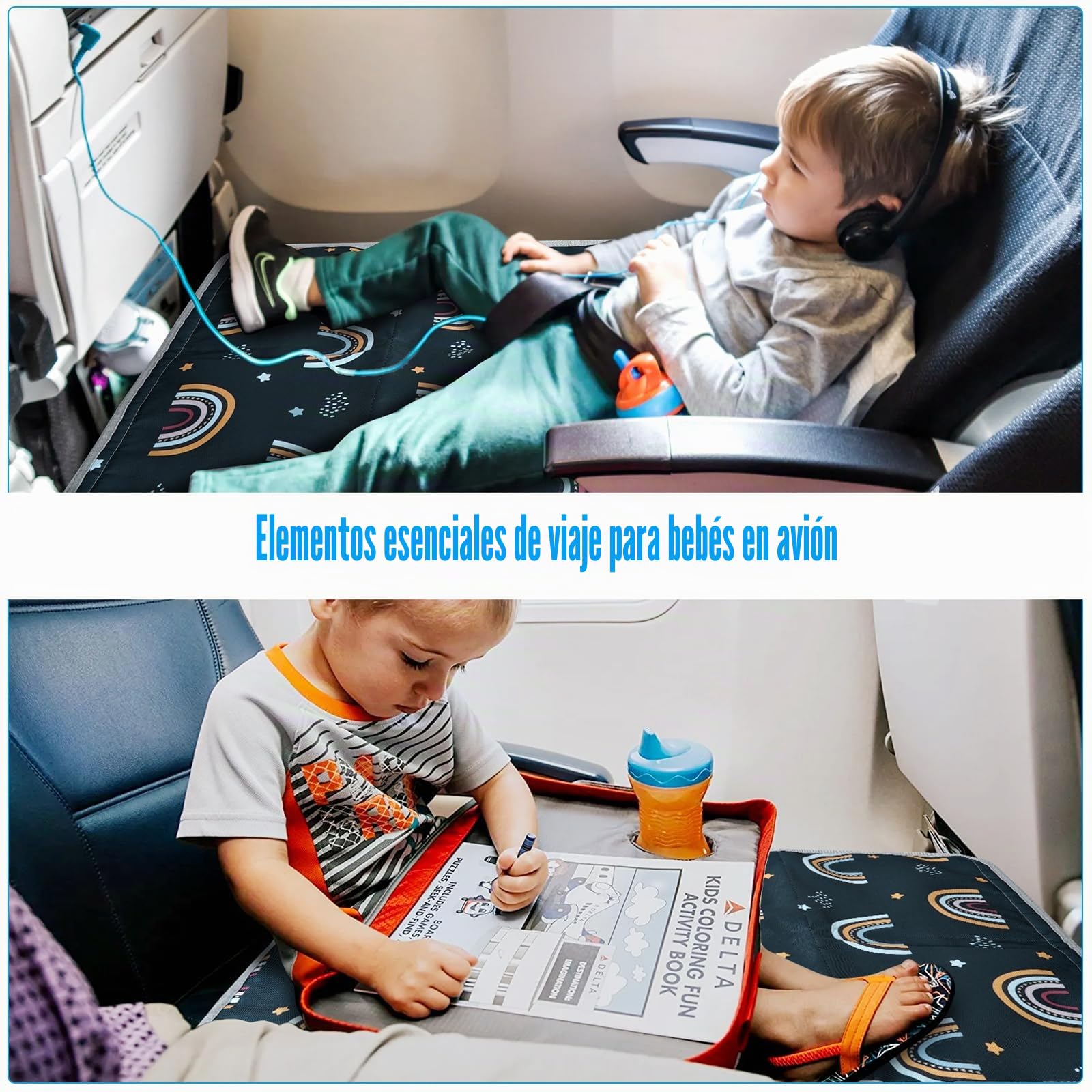 Reposapiés plano infantil, extensión de asiento para niños, cama de avión infantil, esencial de viaje en avión para niños, hamaca de viaje de avión infantil con bolsa de almacenamiento
