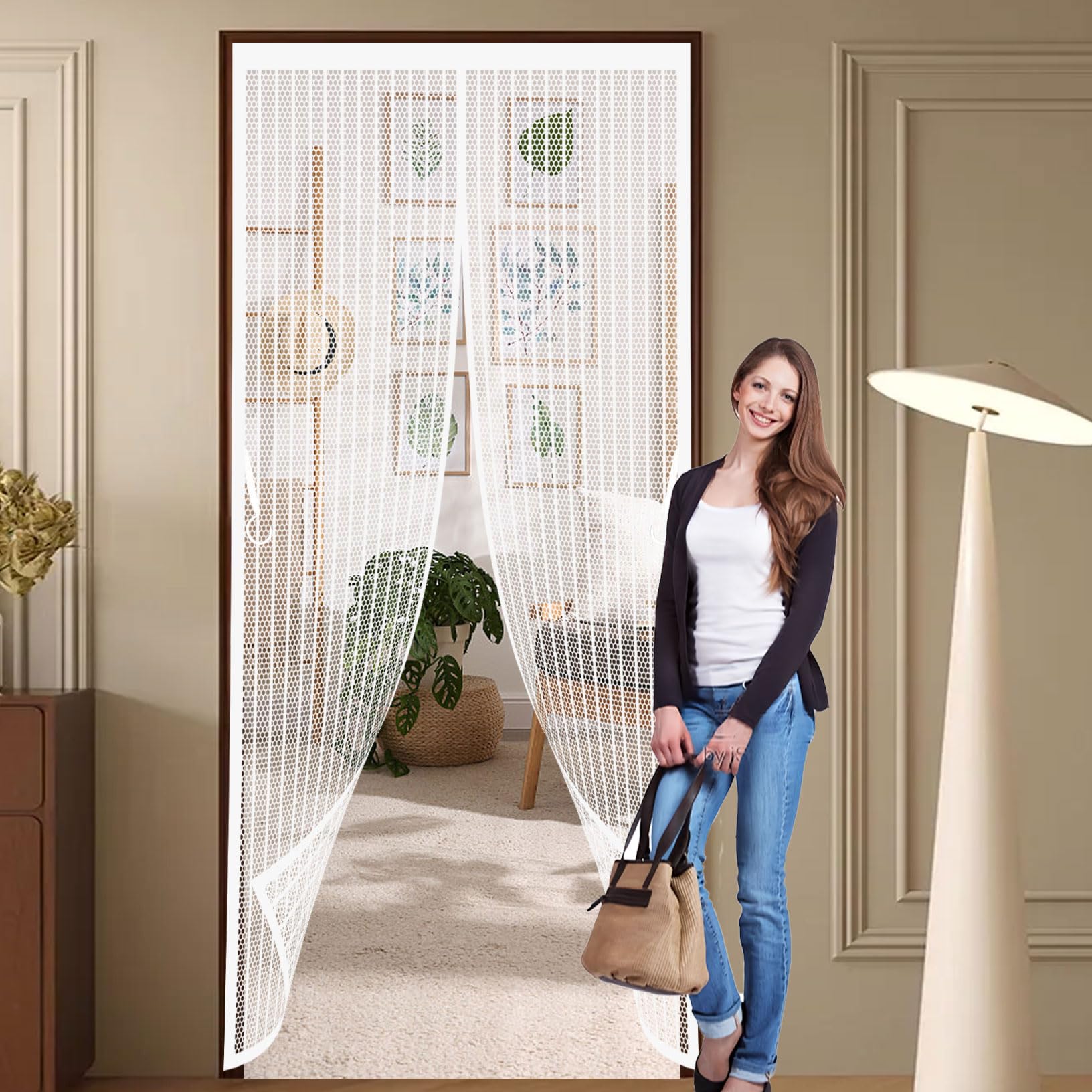 Fly Screens for Doors 160 x 232 cm Self-Closing, Keep Bugs Out Lets Fresh Air in Magnetic Door Curtains Fly Screen Self Sealing No Gap, Pet-Friendly for Living Room, Kitchen, Bedroom, White