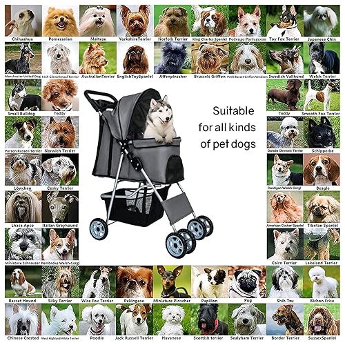 Miniatura 7 de BestPet 4Wheels - Cochecito para mascotas, cochecito para perros medianos y pequeños, gatos, plegable, ligero, con soporte para tazas, color gris