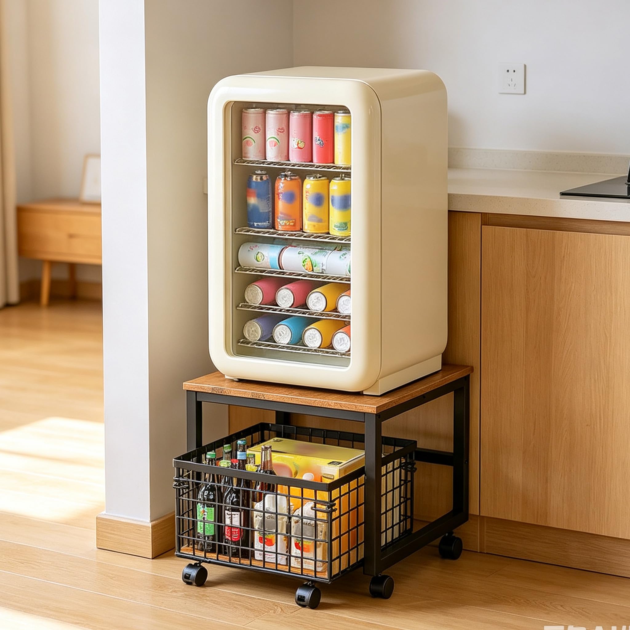 AffinityFurn Mobile Mini Fridge Stand with Storage