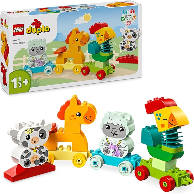 LEGO Mi Primer Duplo Tren de los Animales - Juguete Educativo para Bebés - Figuras de Animales de Granja: Gallo, Caballo, Cordero y Vaca - Regalo de Cumpleaños para Niños y Niñas de 1+ Años 10412