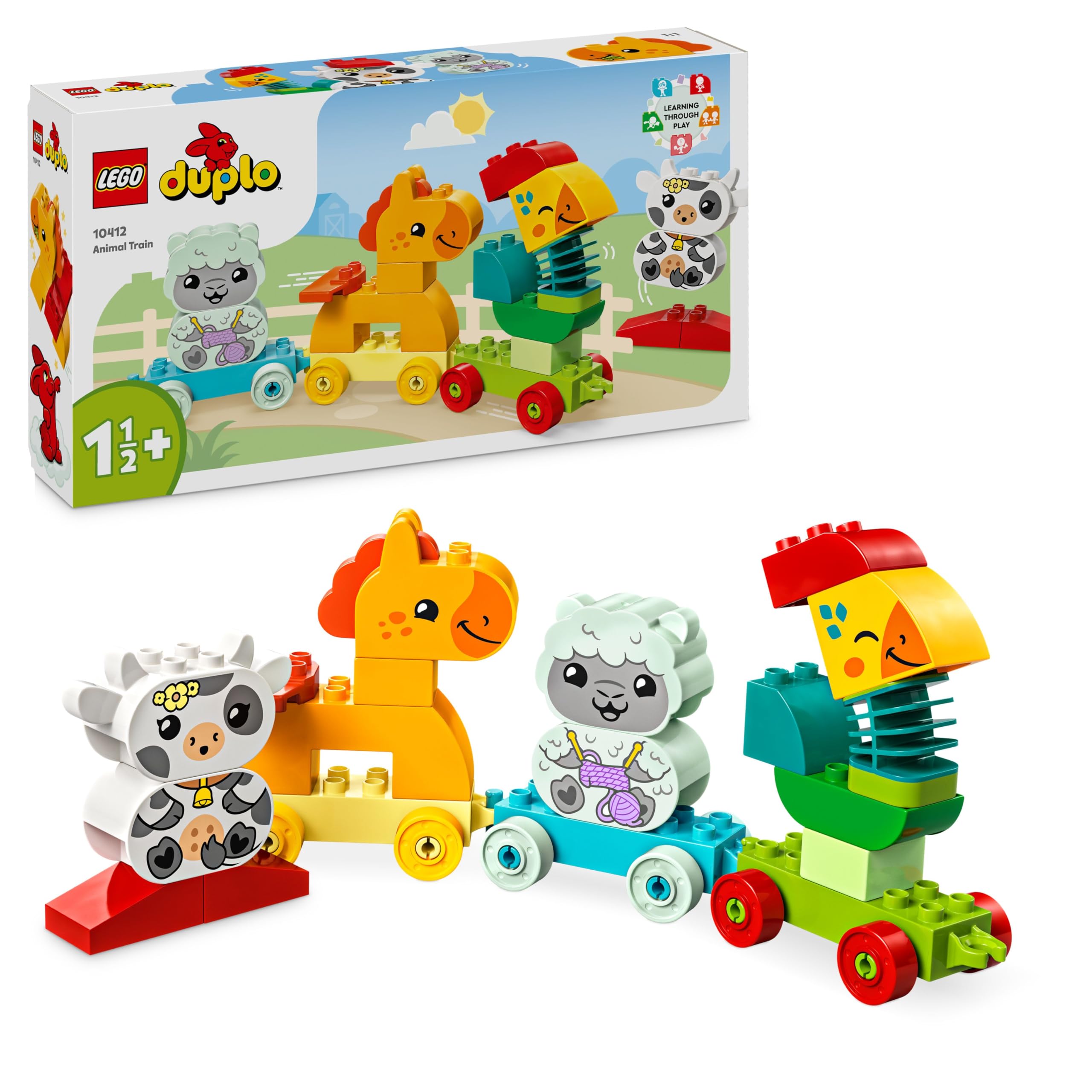 LEGO DUPLO My First Animal Train Set - Educational Toy for Toddlers - incl. Rooster, Horse, Lamb & Cow Farm Animal Figures, Birthday Gift for 1+ Year Old Boys & Girls - 10412