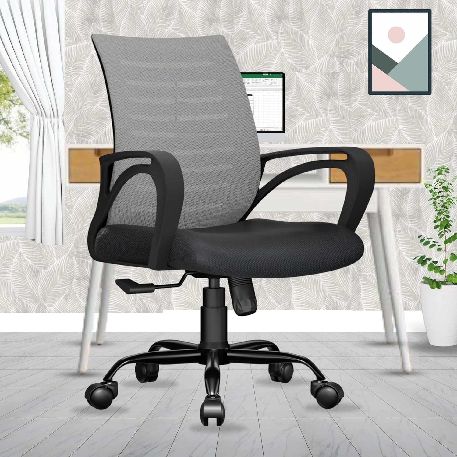 beAAtho® Verona Mesh Mid-Back Ergonomic Home Office Chair | 3-Years Limited Warranty Included | Tilting & Height Adjustable Mechanism, Heavy Duty Metal Base | Ideal for Office Work & Study (Grey)