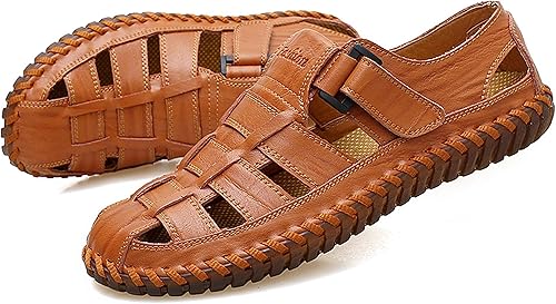 Miniatura 5 de Moodeng Sandalias deportivas para hombre con puntera cerrada, zapatos de pescador de cuero para verano, playa, mocasines transpirables