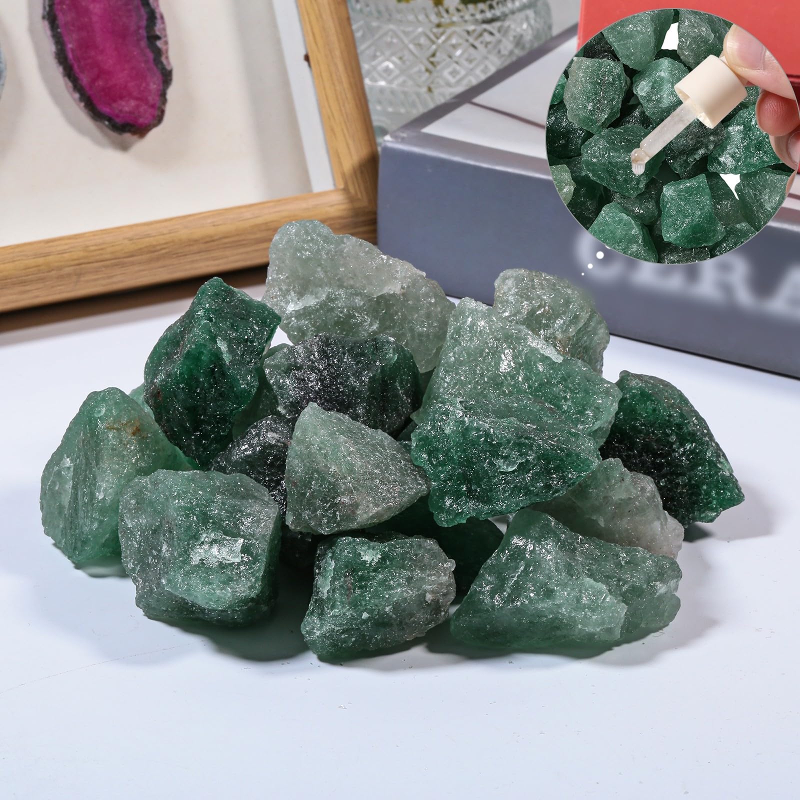 KYEYGWO Natural Crystal Tumbled Chip Stones Irregular Quartz Gravel Mineral Crushed Stones for Jewelry Making Home Decoration Green Strawberry Quartz - Image 4
