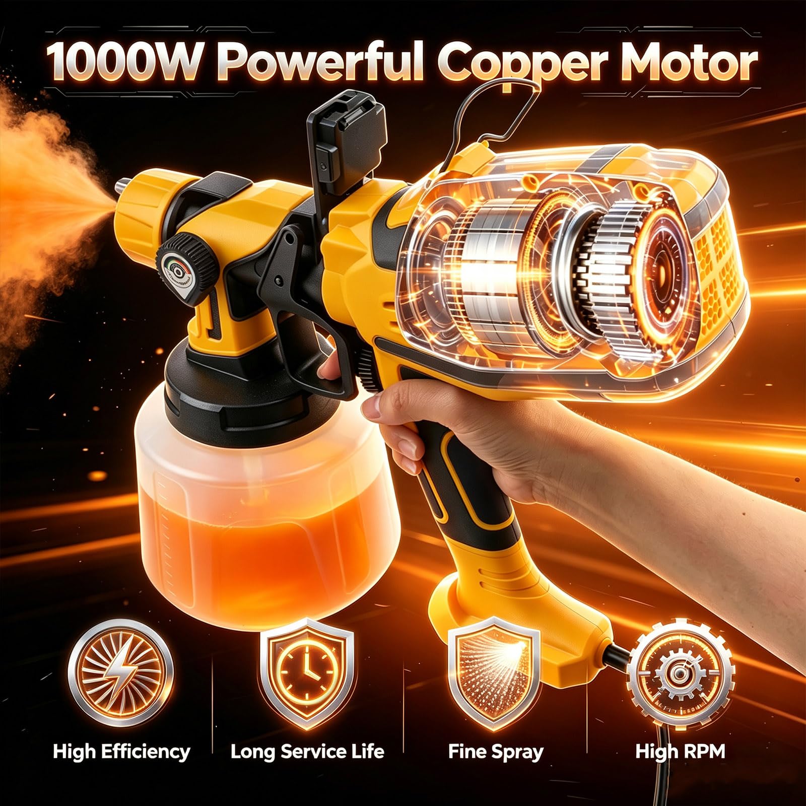 GES Pulverizador de pintura con motor de cobre de 1000 W, recipiente de