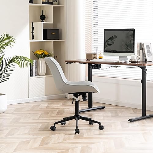 Miniatura 7 de YOUNIKE Silla ergonómica gris de escritorio para oficina en casa, sin brazos, cómoda, pequeña, con ruedas, giratoria, ajustable, moderna, con