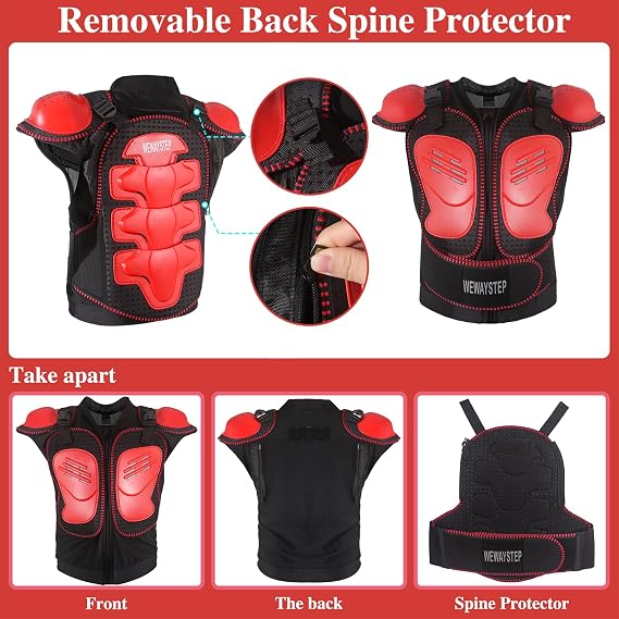 Kids Motorcycle Armor Gear Body Armor Vest Suit Chest Back Spine Protector Motocross Dirt Bike Protective Gear with Elbow Knee Protector Pads for MTV ATV Cycling Skateboard Off-Road Racing Skiing