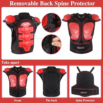 Kids Motorcycle Armor Gear Body Armor Vest Suit Chest Back Spine Protector Motocross Dirt Bike Protective Gear with Elbow Knee Protector Pads for MTV ATV Cycling Skateboard Off-Road Racing Skiing
