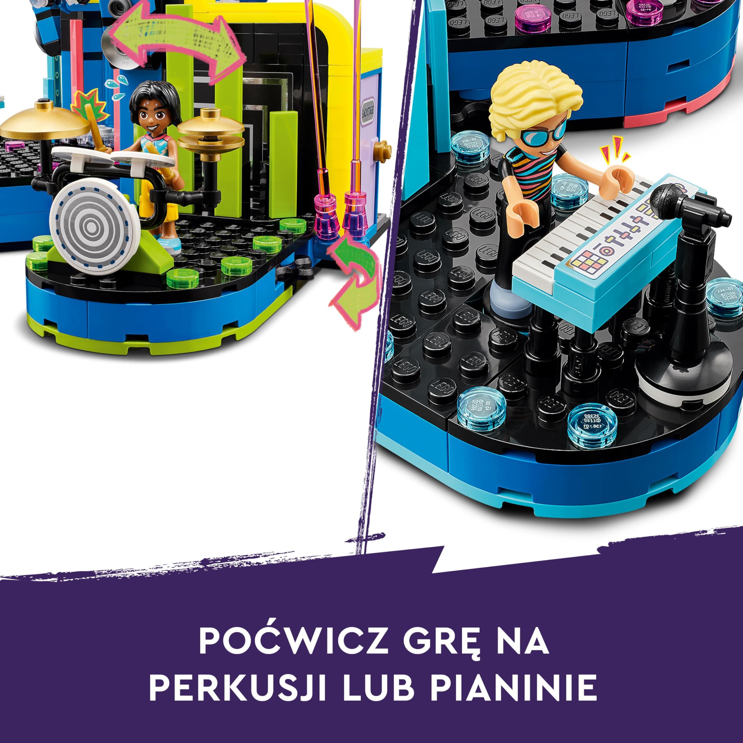 LEGO Friends Pokaz talentów muzycznych w Heartlake, zabawka do budowania dla dziecka, dla dziewczynki i chłopca, zestaw z gitarą i keyboardem, 4 postaci, w tym Andrea, prezent dla 7-latki, 42616