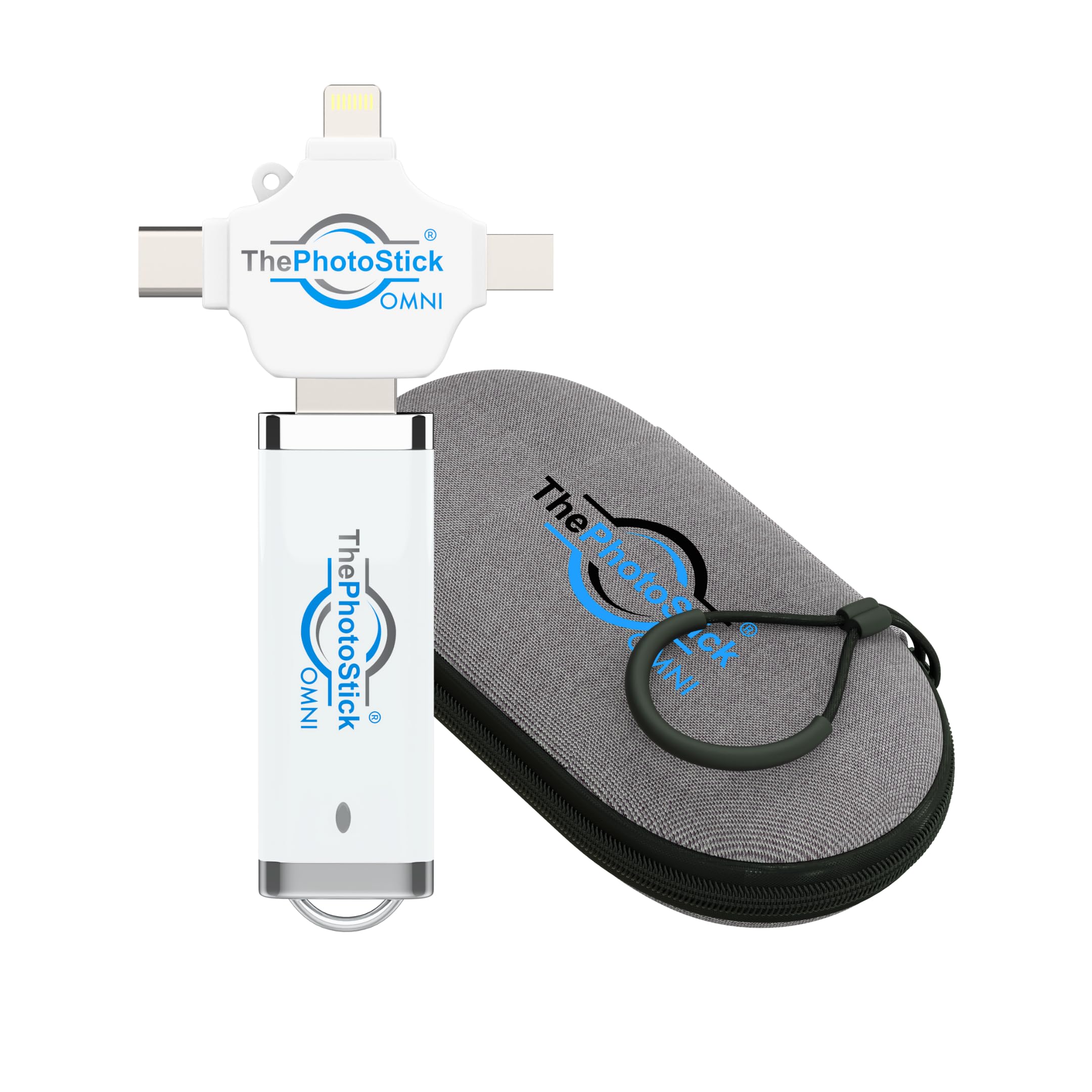 ThePhotoStick® Omni 64 GB + Schutzhülle, sichere Foto- und Video-Backup und -übertragung, Digitale Dateiorganisation, USB- und Multiport-Anschluss für Handys, Tablets und Computer, Wasserabweisende
