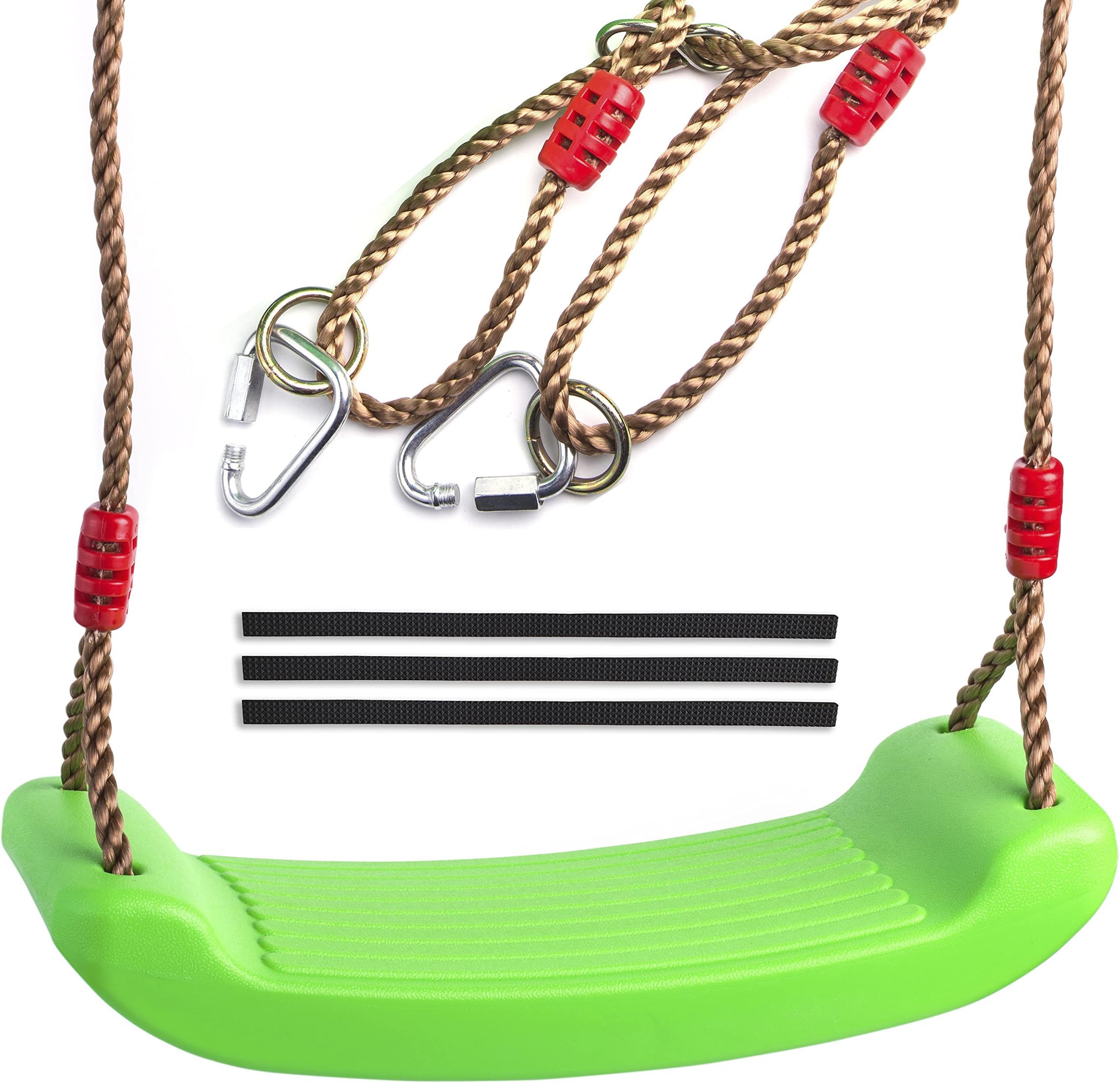 Cateam Swing seat Green for Kids and Adults with Length Control Hinge - 220lb/100kg Load - Ninja Slackline Ready - Triangle carabiners Included - Playground Swing Set Accessories Replacement