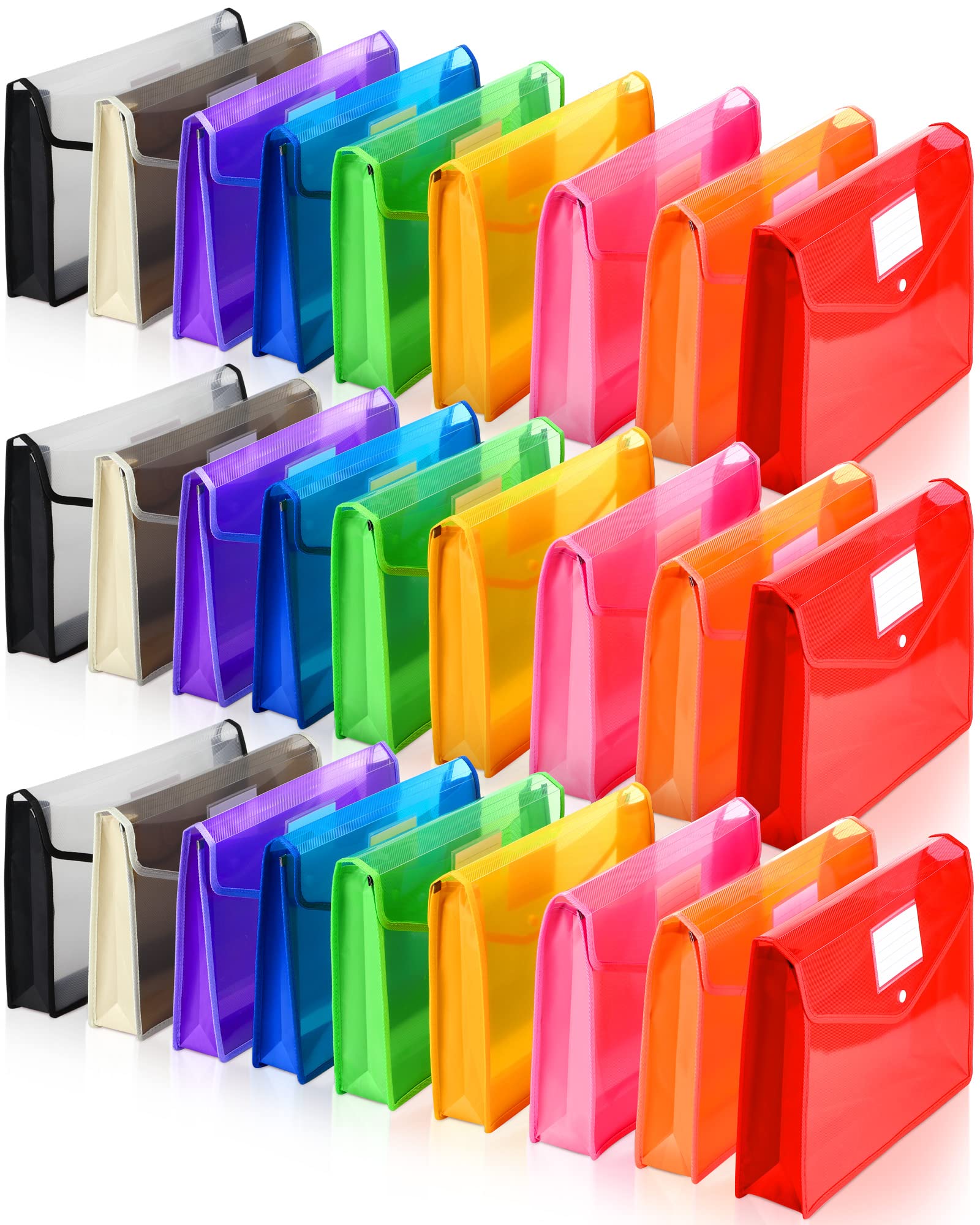 Cartelline portadocumenti espandibili in plastica B4, per scuola, classe, buste, portadocumenti, organizer per ricevute, con chiusura a scatto, per ufficio (colore brillante, confezione da 27)