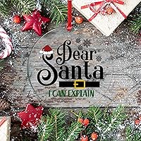 Vista 7 de Dear Santa I Can Explain - Adorno acrílico para relleno de calcetines de Navidad, adornos de Navidad de 3 pulgadas, cinturón de Papá Noel y sombrero