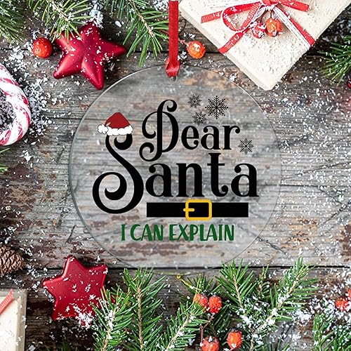 Miniatura 7 de Dear Santa I Can Explain - Adorno acrílico para relleno de calcetines de Navidad, adornos de Navidad de 3 pulgadas, cinturón de Papá Noel y sombrero