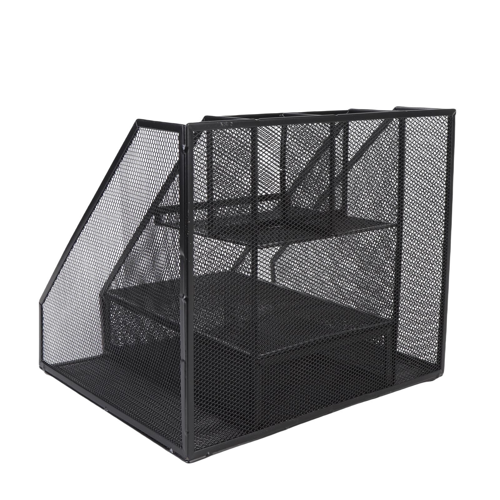 Fafeicy Organizzatore di Desktop in Maglia in Metallo Verticale con Cassetto, Supporto a Penna per Libri, Lettere, Documenti, Forniture per Ufficio, Cestino di Stoccaggio in Ferro