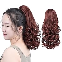 Vista 45 de SYXLCYGG Clip de pinza para cola de caballo, extensiones de colas de caballo de color marrón oscuro, onduladas, 14 pulgadas, 4.3 onzas, piezas