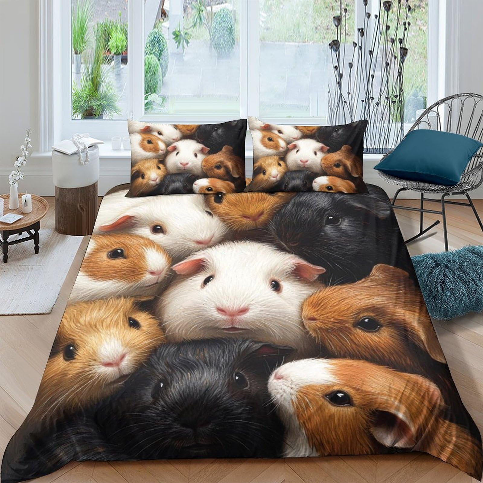 UNRXJZLVM Guinea Pig Print 3D Duvet Set Microfiber Cosy Bedding Teens