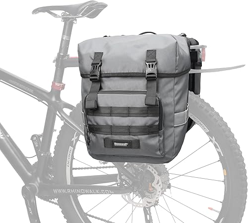 Rhinowalk Bolsa de alforja de bicicleta 40L Bolsas de alforjas dobles Bolsas de sillín para bicicletas con asa de transporte con ribete reflectante