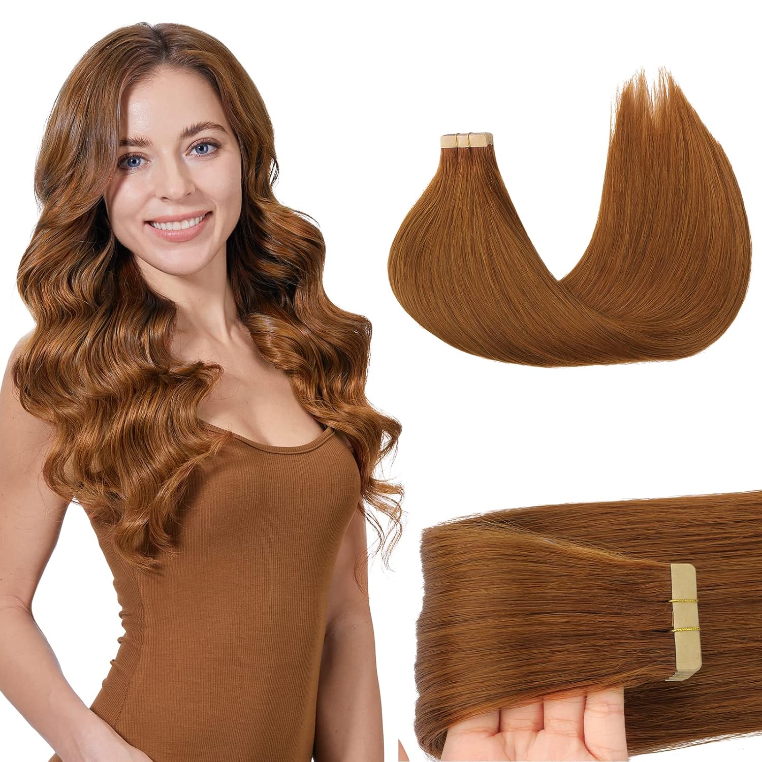 GOO GOO Tape in Hair Extensions Human Hair 22 Inch Copper