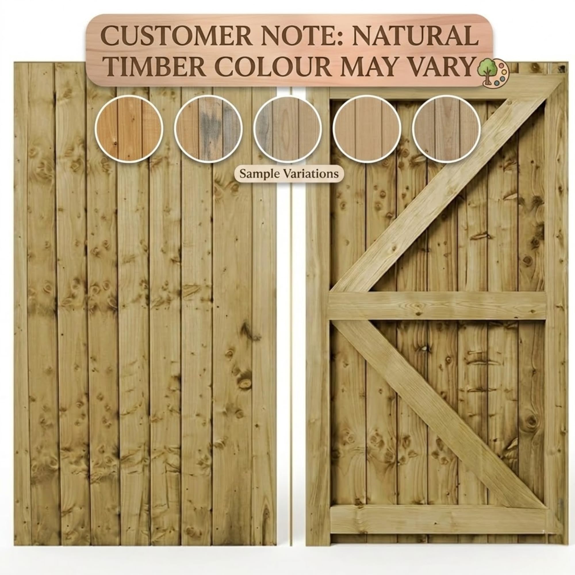 180 x 60cm Pressure Treated Wooden Garden Gate | Feather Edge Timber Side Gate | 6cm Thick Heavy Duty Outdoor Garden Door — view 4