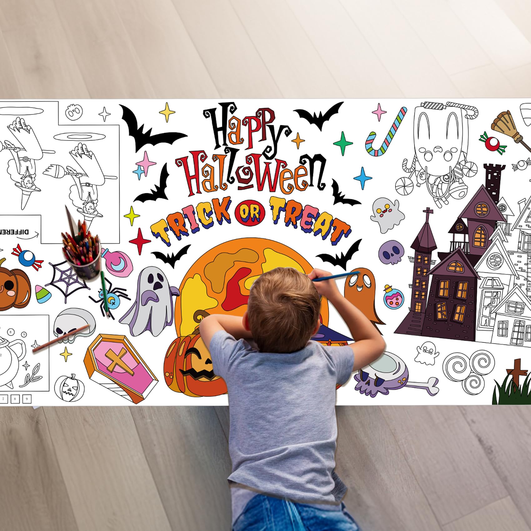 Amazon.com: Halloween Giant Coloring Tablecloth, Large Halloween ...