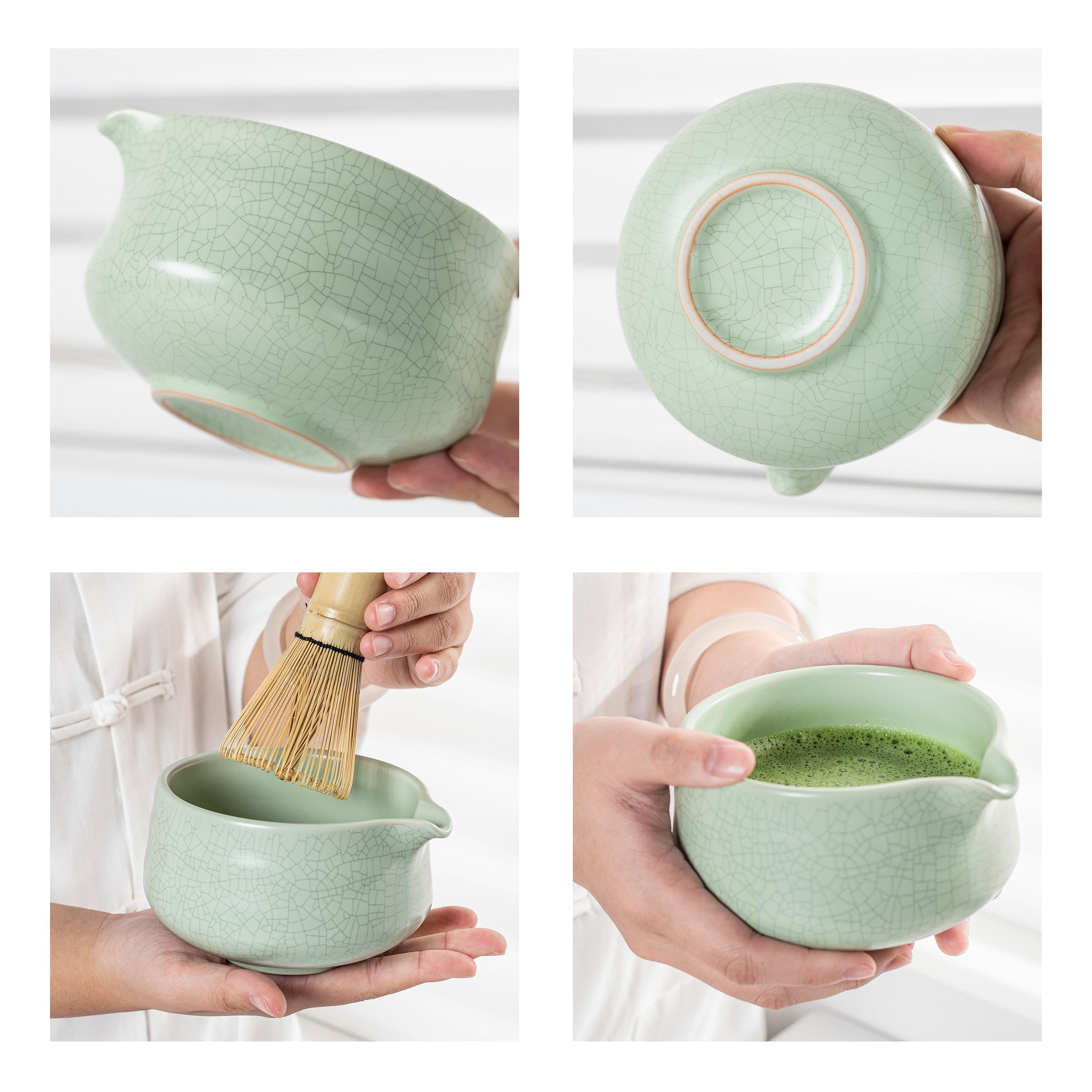 TEANAGOO Matcha Set van bamboe met matcha-garde (chasen), lepel (chashaku), matcha-gardehouder, O38 theebereidingsset, groene theedienblad in poedervorm