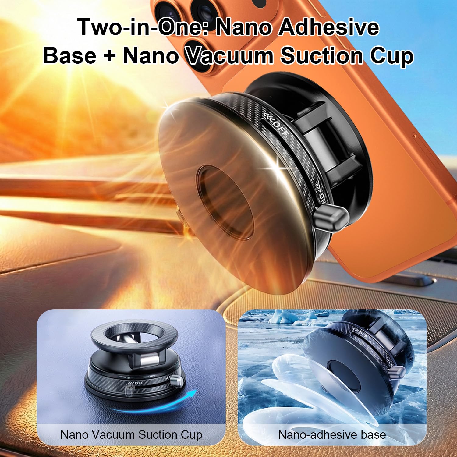 Uprosdik Black Magnetic Phone Holder for Car, Vacuum Suction & 3000gf Magnet, 360° Adjustable Dashboard Mount, Compatible with iPhone & Android — view 7
