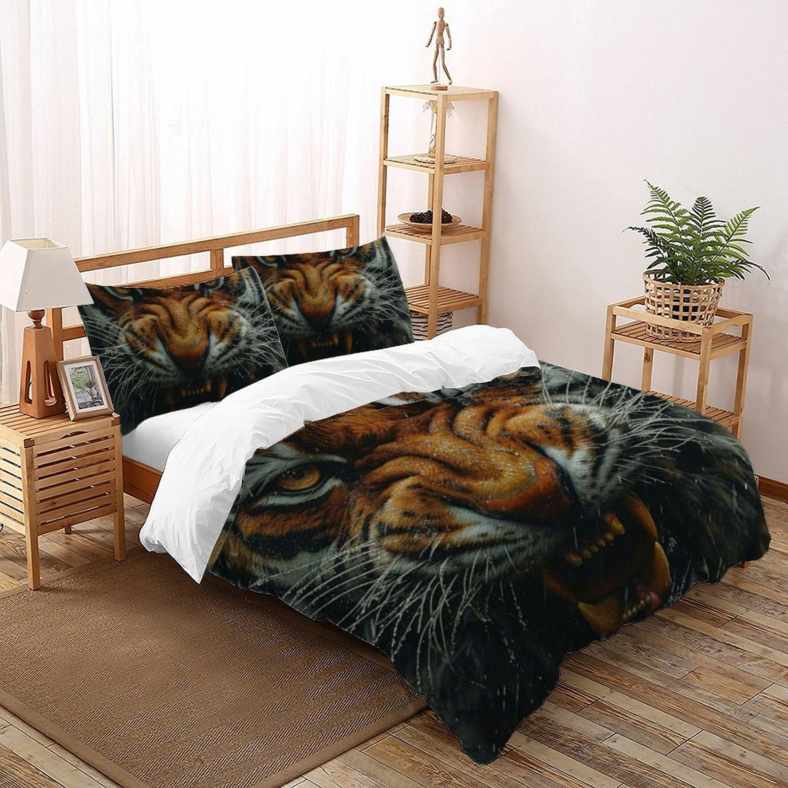 Housse de Couette King Animaux Tigre Imprimé 3D en Microfibre avec 2 Taies