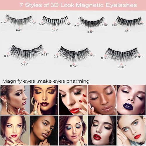 Miniatura 3 de Pestañas magnéticas de aspecto natural, pestañas magnéticas con delineador de ojos, 7 pares de pestañas magnéticas 3D con 2 tubos de forro, sujeción