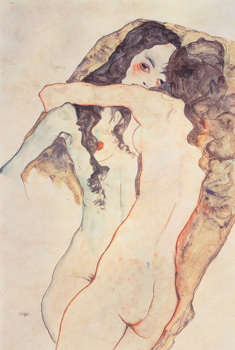 Póster de Egon Schiele Zwei Sich umarmende Frauen para decorar el salón