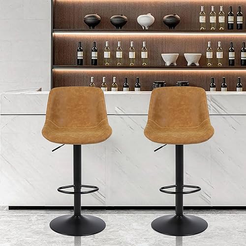 Miniatura 7 de Bar Stools, Swivel Counter Height Barstools with Back, Adjustable Modern Bar Chairs, Tall Armless PU Leather Kitchen Island Stool (Yellow, Set of 2)