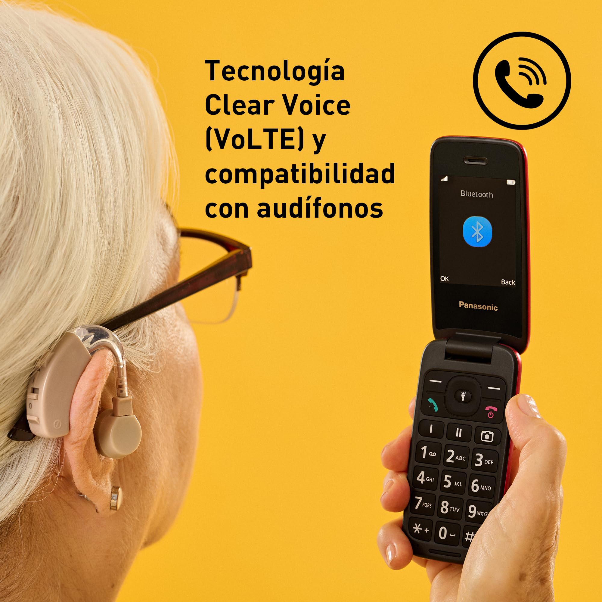 Panasonic KX-TU410 Teléfono Móvil 4G con Tapa 2,4 Pulgadas, Botón SOS, Bluetooth 5.0, HAC, Manos Libres, IP44, Negro
