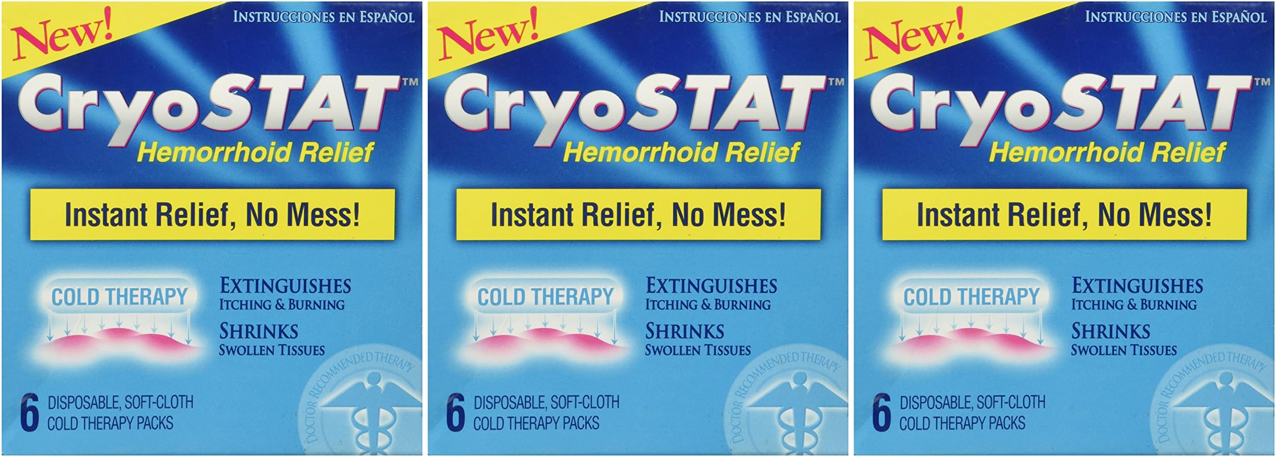 3 Box Special- CryoStat- Hemorrhoid Relief- Cold Therapy Packs- Total of 18 Disposable packs
