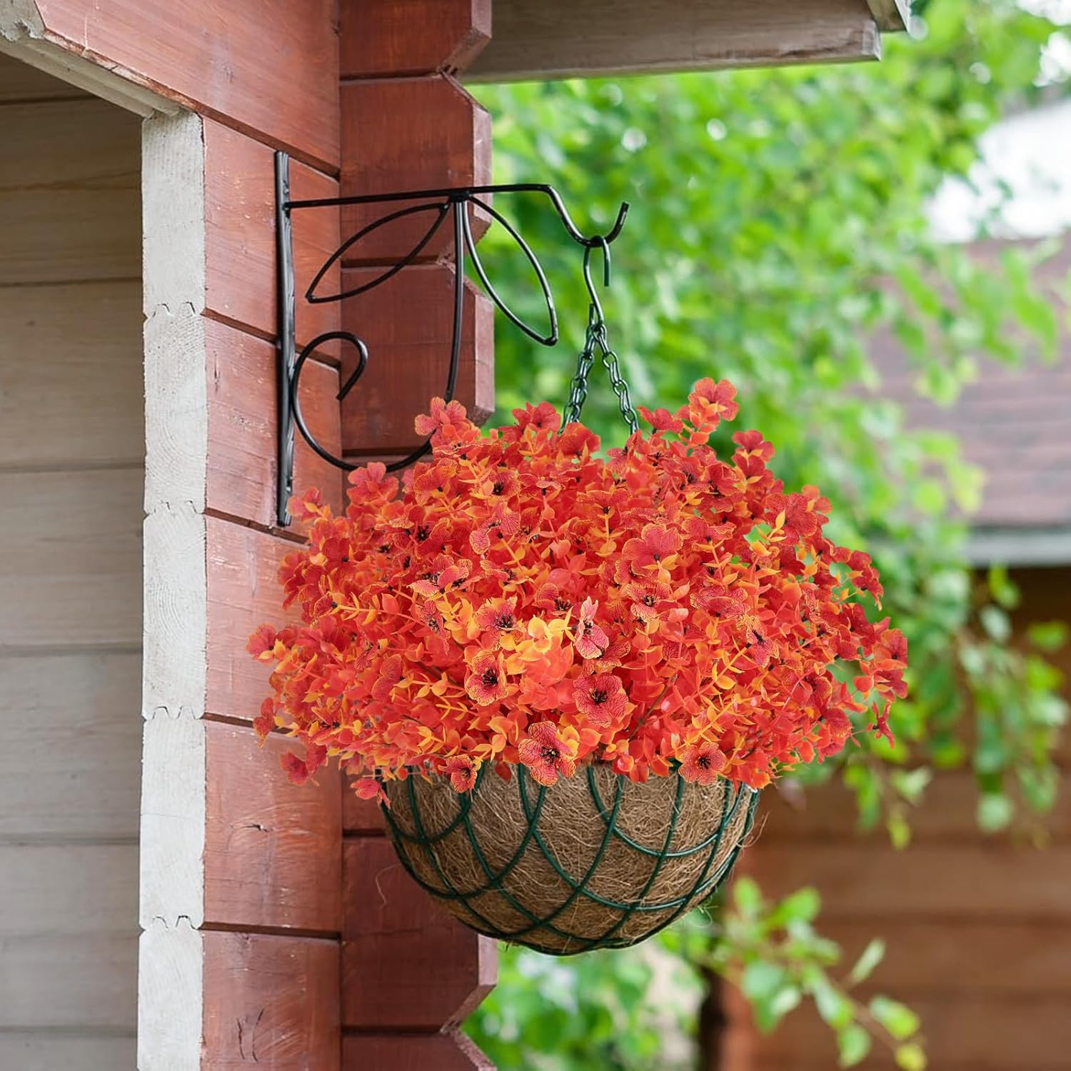 Artificial Fall Flowers Outdoor UV Resistant Fake Mums Bulk Outdoor Faux Mums Plants Plastic Flower Decorations for Home Garden Porch Hanging Planter Vase Autumn Decor Outside, 12 Bundles (Orange) - Image 3