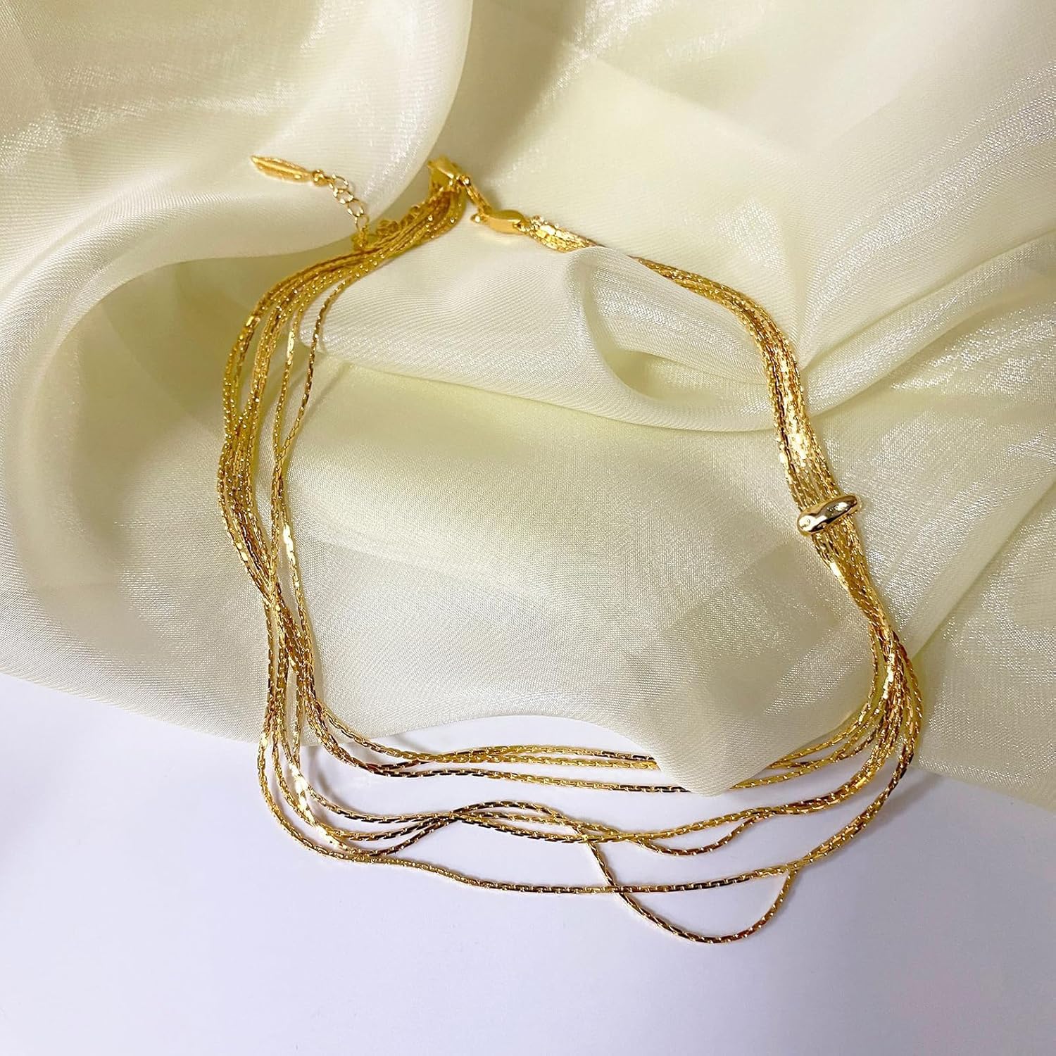 Gold Multi Strand Necklace, Layered Chain Choker Necklace, Adjustable Statement Jewelry for Women - Image 6