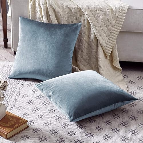 Vista 265 de GIGIZAZA - Juego de 2 fundas de almohada decorativas de 18 x 18 pulgadas, fundas de almohada cuadradas de terciopelo verde azulado pavo real