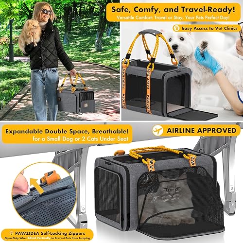 Miniatura 3 de PAWZIDEA Transportador expandible para mascotas con tarjeta de identificación, 18 x 11 x 11 pulgadas, aprobado por la aerolínea TSA, transportador