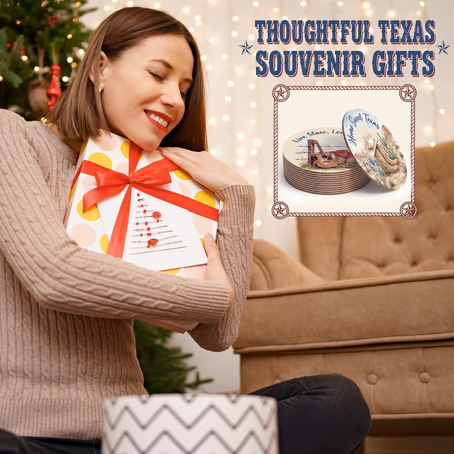 12 Pcs Texas Gifts Coasters Gifts Wooden Coaster Decor