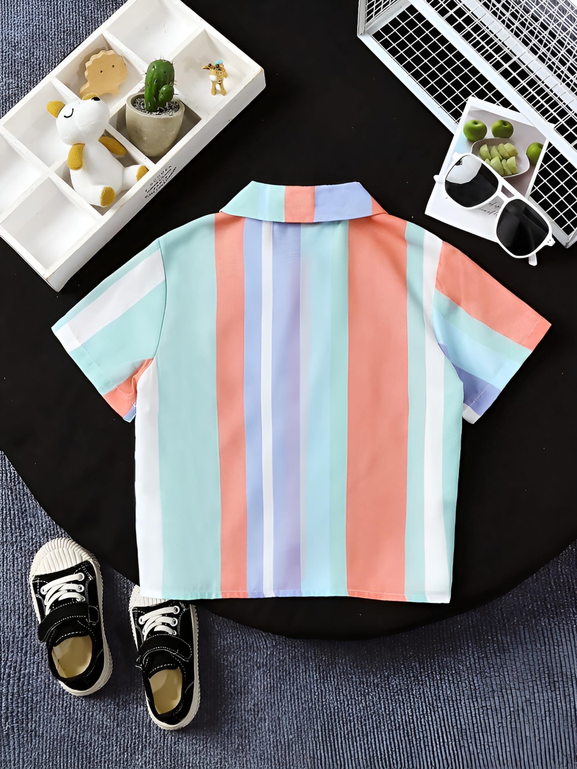 VANI COUTURE Boys' Striped Button-Down Shirts, White and Pink, Set of 2 4