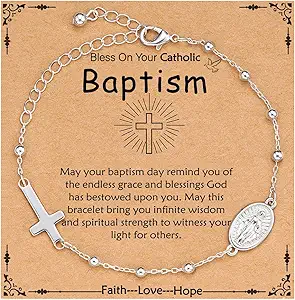 Catholic Virgin Mary Cross Bracelet Gifts for Girls Teens Women, Rosary Beads Charm Link Chain Bracelet Christmas Christian Religious Jewelry Gifts