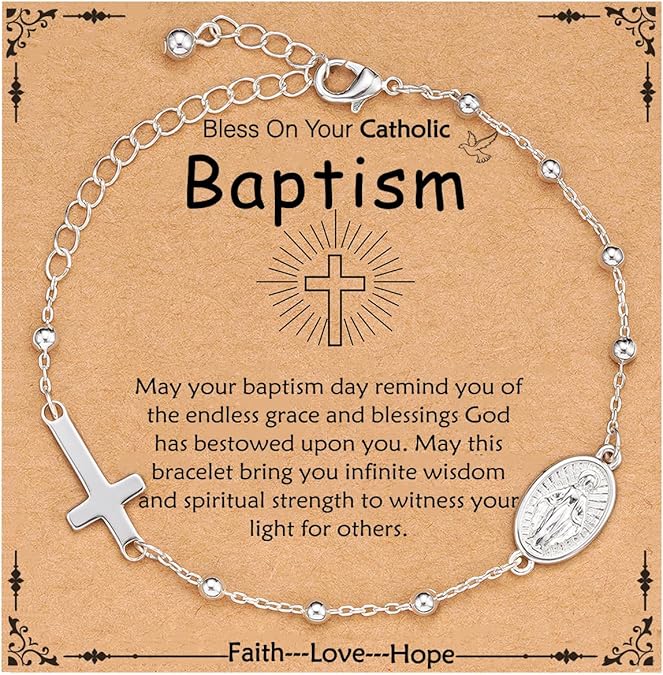 Catholic Virgin Mary Cross Bracelet Gifts for Girls Teens Women, Rosary Beads Charm Link Chain Bracelet Christmas Christian Religious Jewelry Gifts
