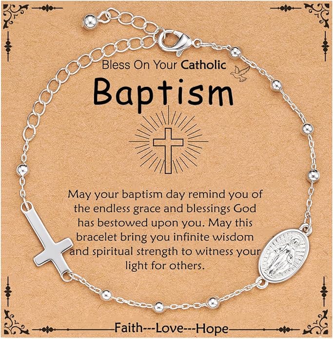 Catholic Virgin Mary Cross Bracelet Gifts for Girls Teens Women, Rosary Beads Charm Link Chain Bracelet Christmas Christian Religious Jewelry Gifts