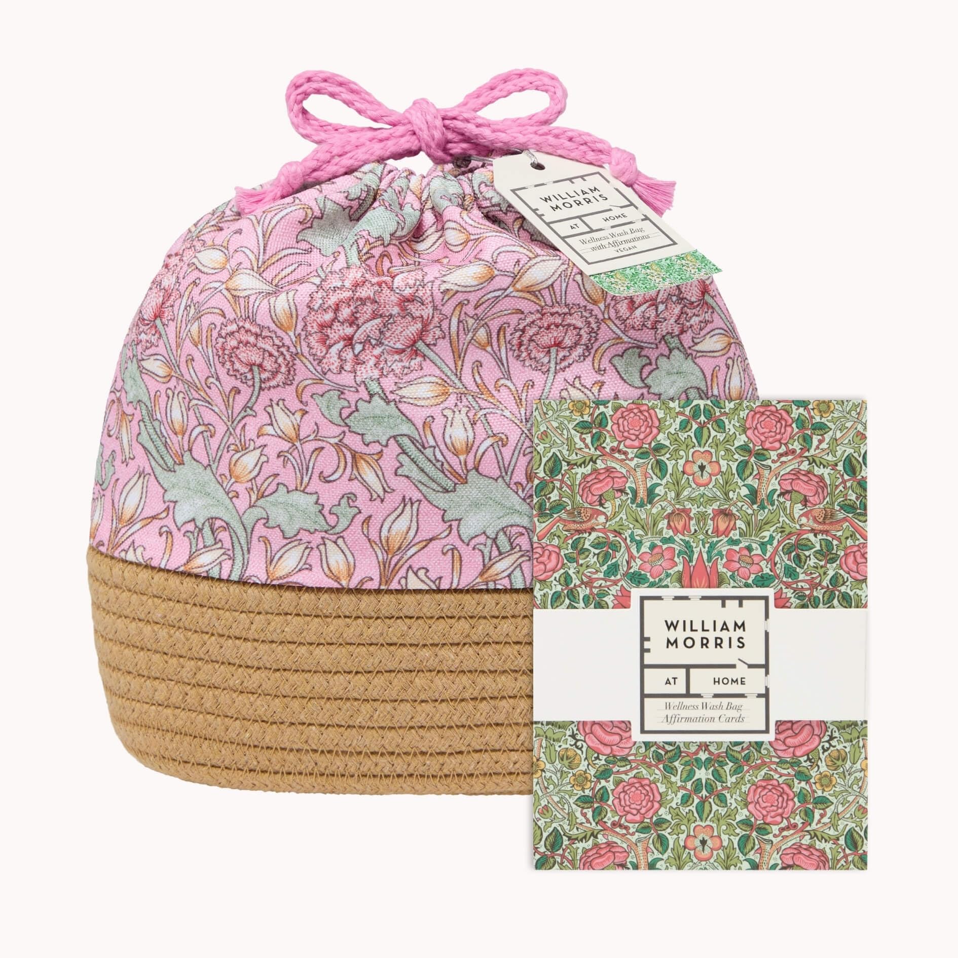William Morris At Home Washbag with 10 Affirmation Cards, Storage Basket for Beauty Products, Household Essentials, Gift For Her, Toiletry, Gym or Shower Bag for Travel