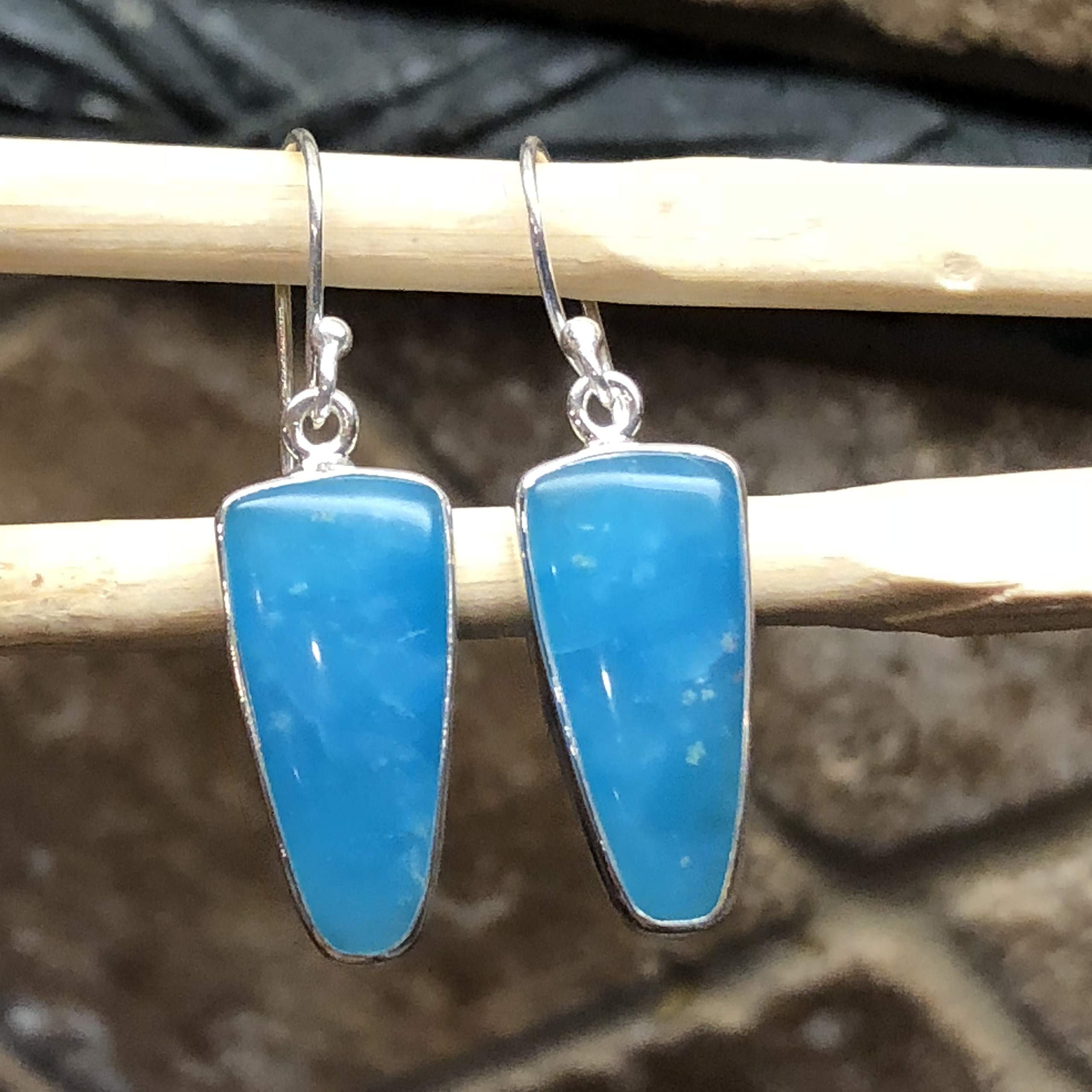 Genuine Blue Sky Smithsonite 925 Solid Sterling Silver Earrings 35mm
