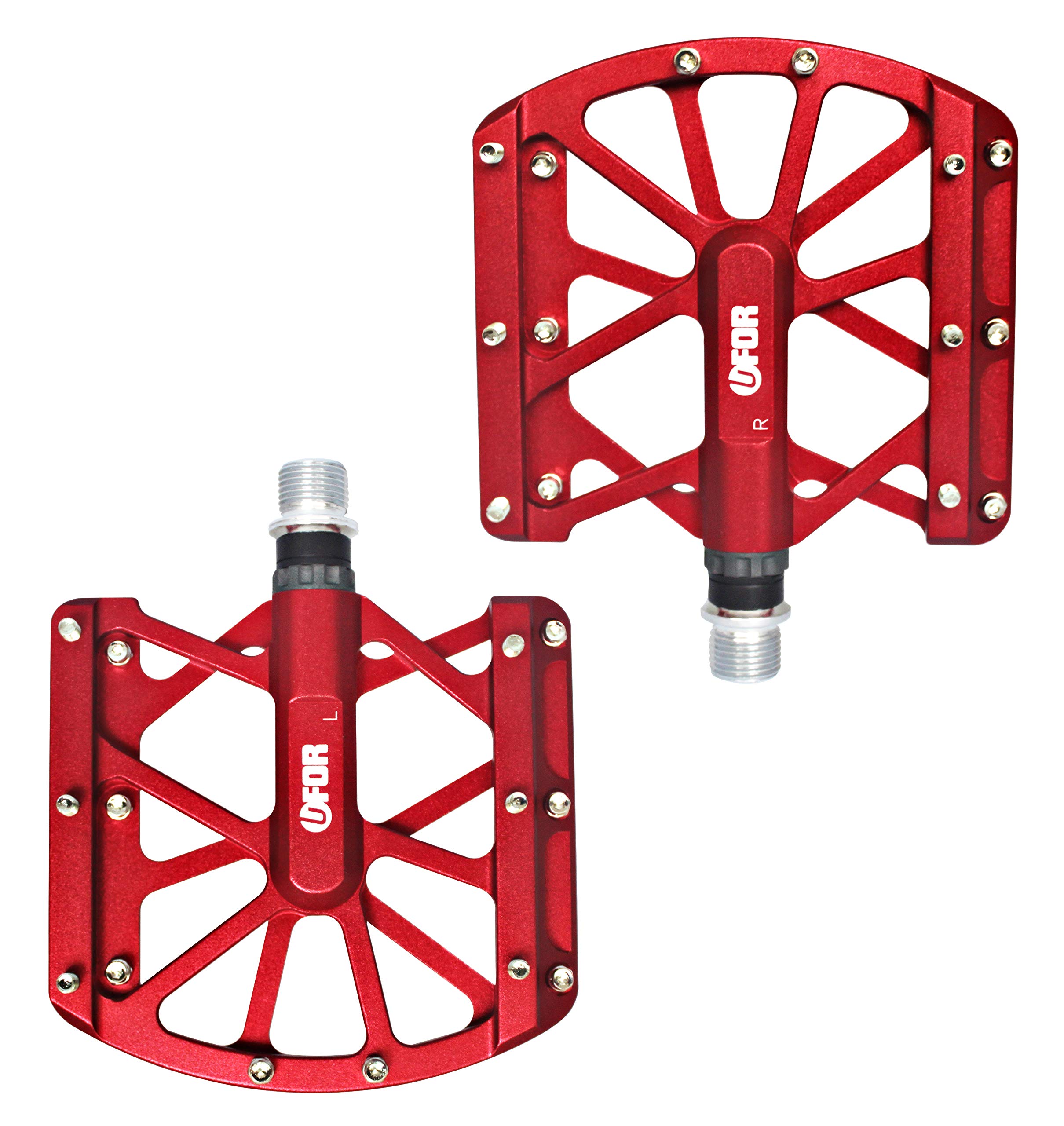 UFOR Mountain Bike Pedals, Aluminum Alloy Platform MTB Pedals, Short Axle_Red