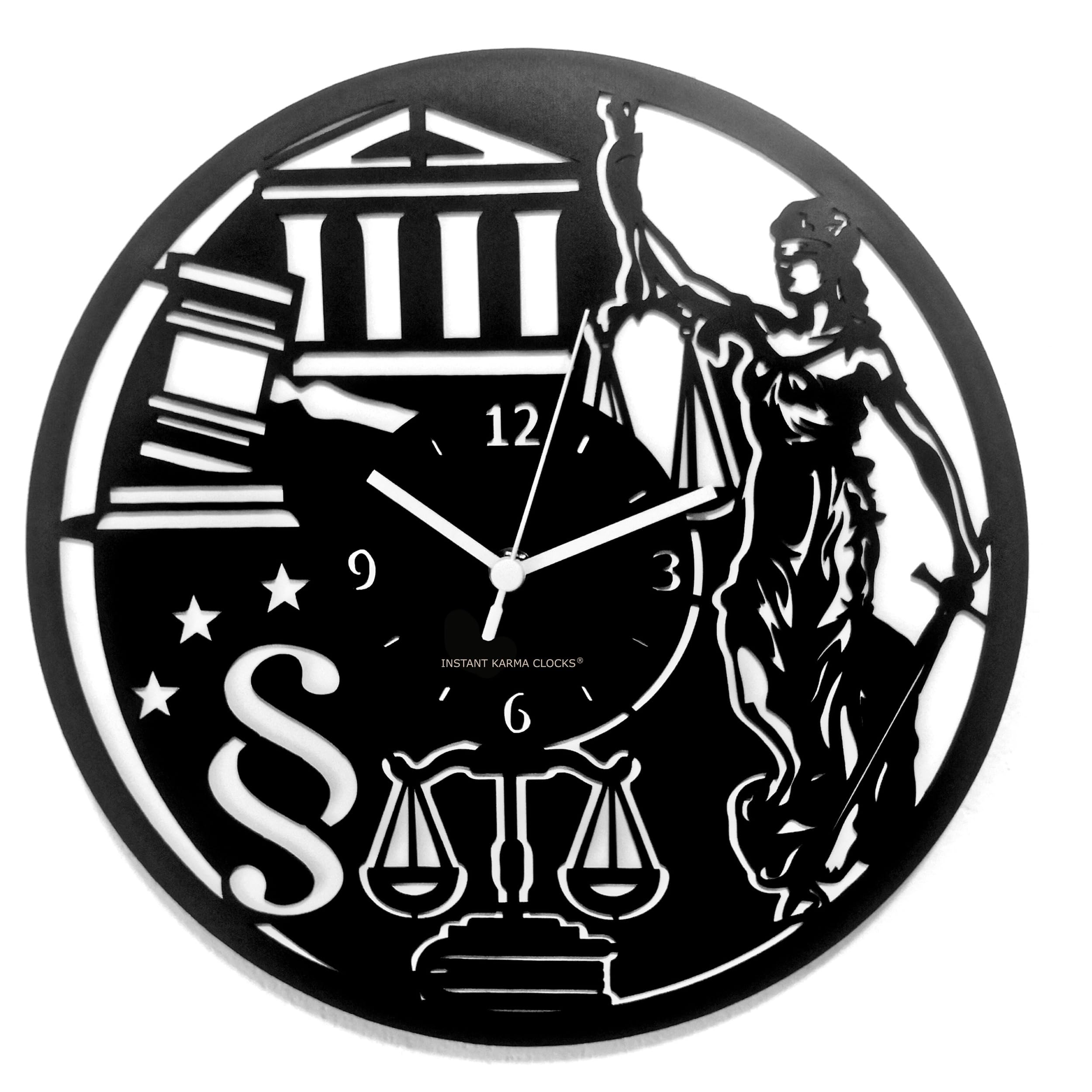 Instant Karma Clocks Wall Clock ➤ Lawyer Justice Notary Law Office, HDF Wood, Black, Ø12inch